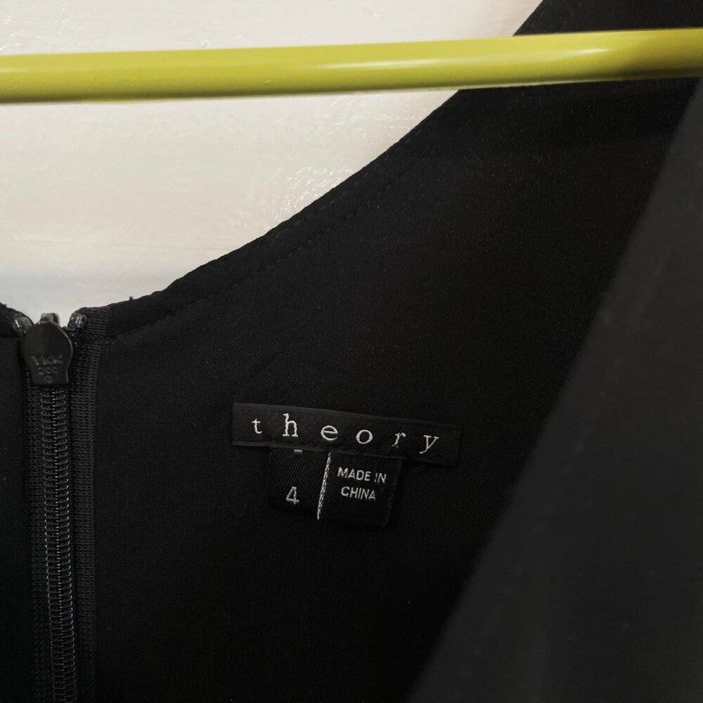 Theory 100% Silk Dress Black Mini Short Crew Neck Sleeveless Office LBD S M 4 - Picture 6 of 7